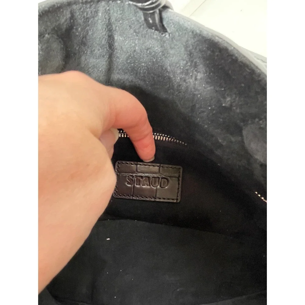 Staud Felix Shoulder Bag Womens Small Black Excellent Croc Embossed Leather